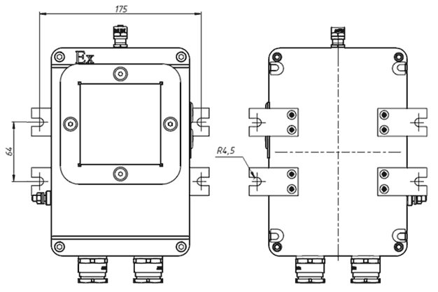 Присоединительные размеры ГТГ-ПТ/ПЛАНКА в исполнении с дополнительными крепежными планками